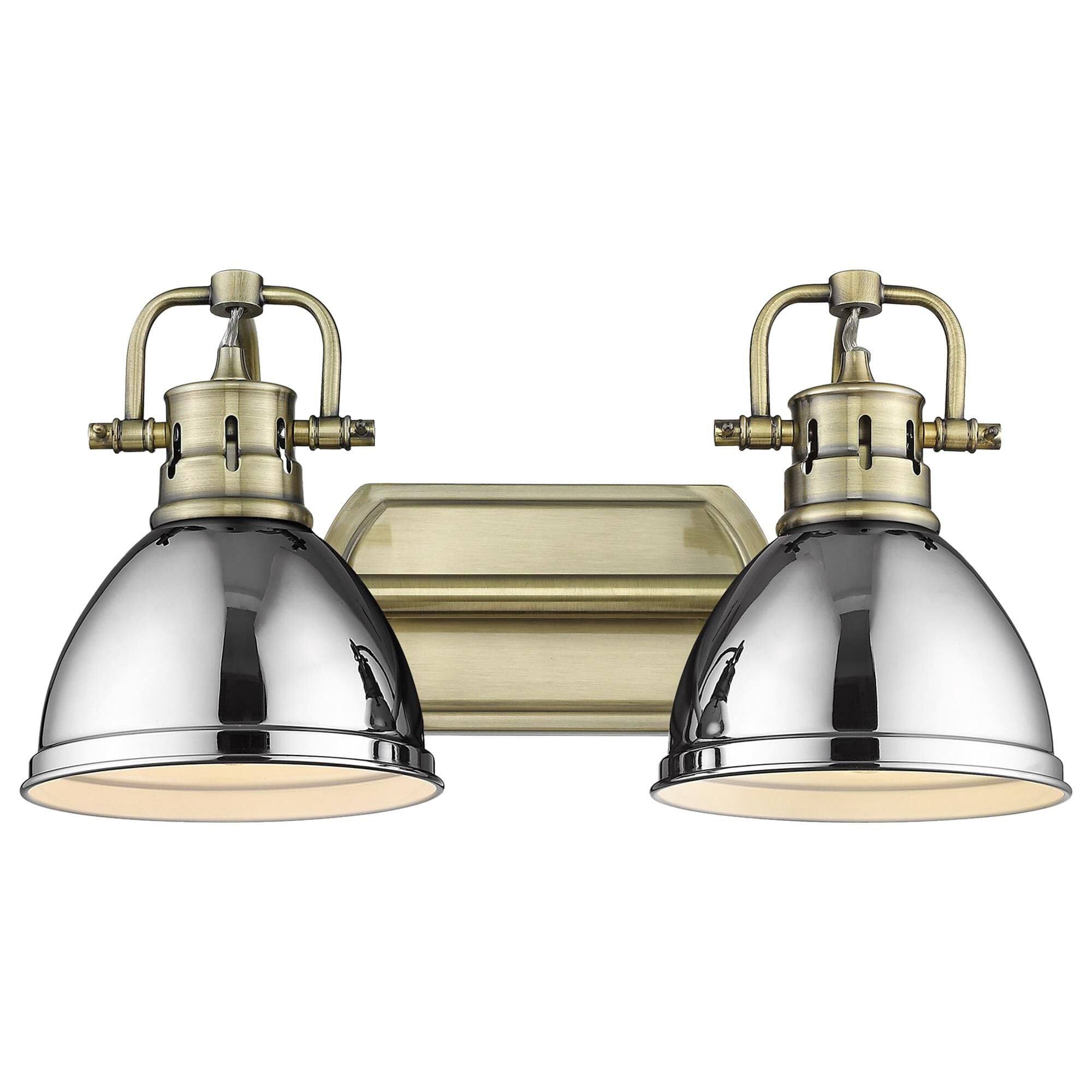 d0c81ee10815dfa00211ddd4163c47fdf2075cd89294cb6a40cc0606ca94b7e8.jpg Golden Lighting Duncan 2 Light Bath Vanity Chrome Shades - Aged Brass | 3602-BA2 AB-CH - Image 1