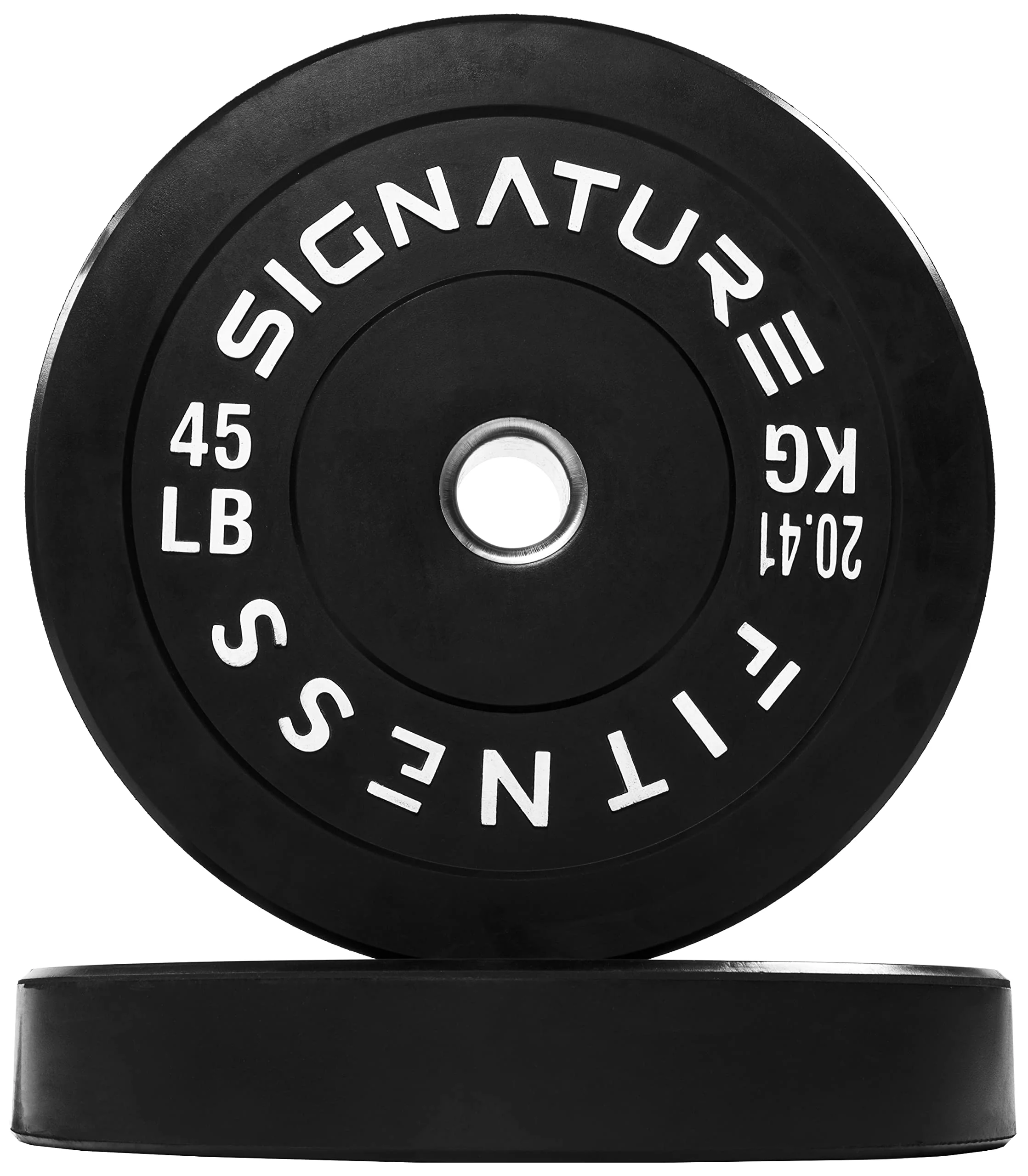 d0d40659a701498cdc60ea95fa026abea5eab8b96e0a1922b1f9f05844d75a8f.webp Signature Fitness 2 Olympic Bumper Plate Weight Plates with Steel Hub - Image 1