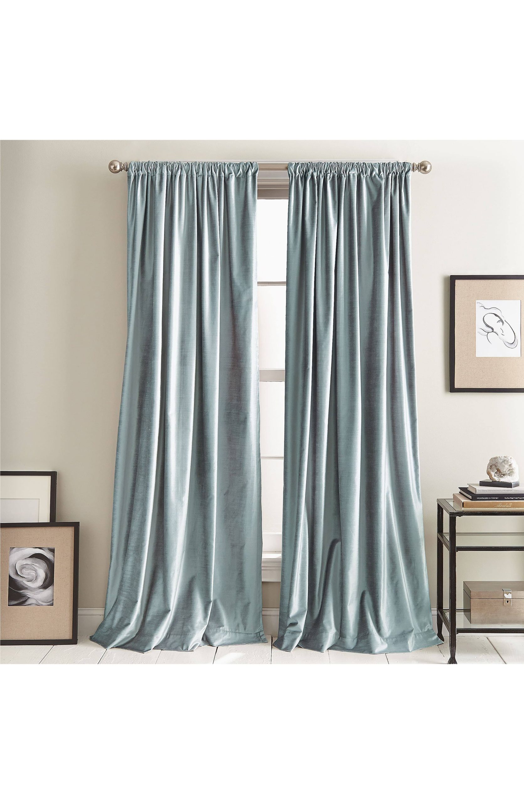 d10c301b109819a1ea4b6e5bcc61d21f9c539a4538e6d9fb1bbda932b7b92674.jpg Dkny Modern Knotted Velvet 84" x 50" Window Panel Pair - Aqua - Image 1
