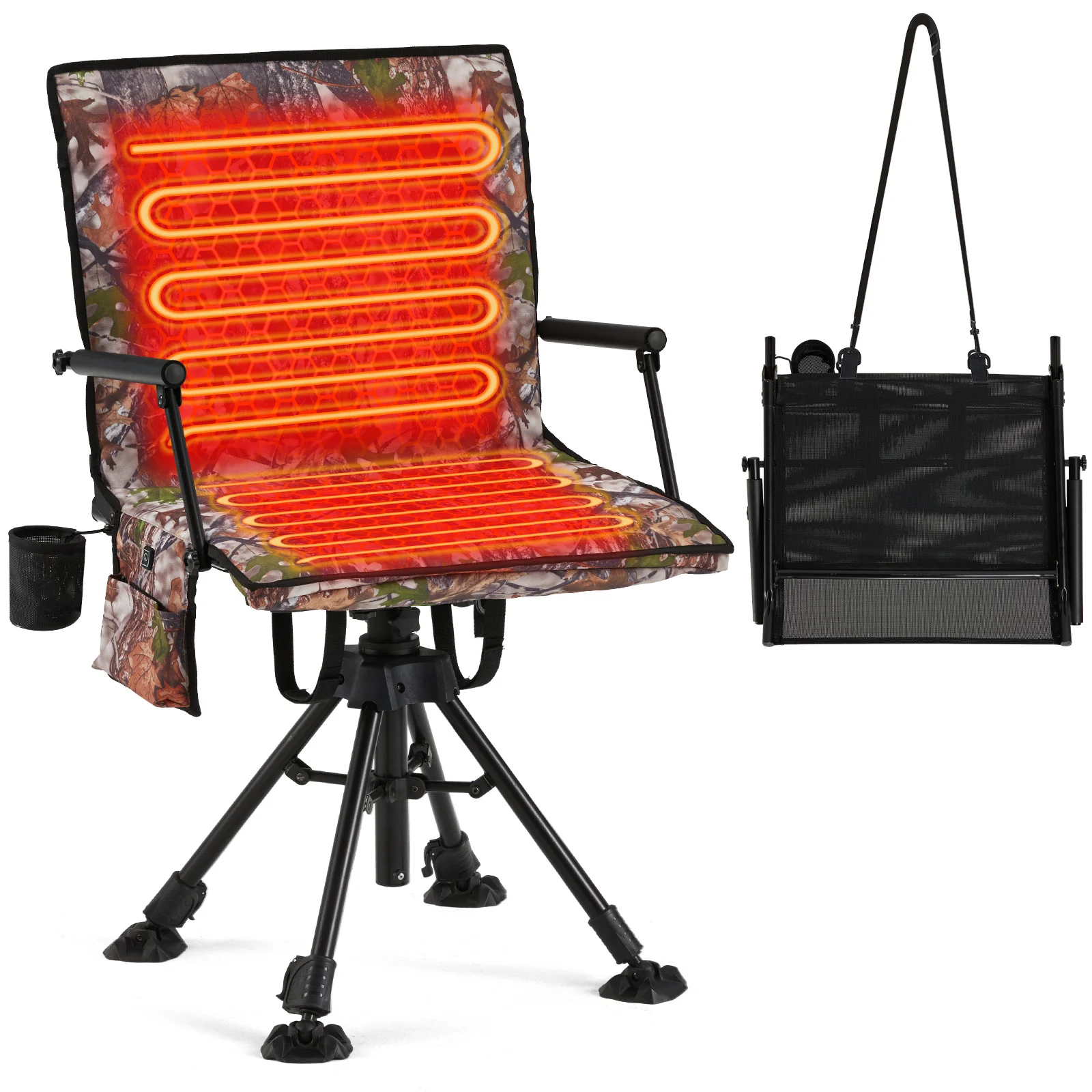 d11e8a492efaa0340adcad47547c99af09a448ee51bc0f69853c176adf90cd68.webp AECOJOY Heated Hunting Blind Chair, 360°Silent Swivel, Integrated Warm Seat System - Image 1