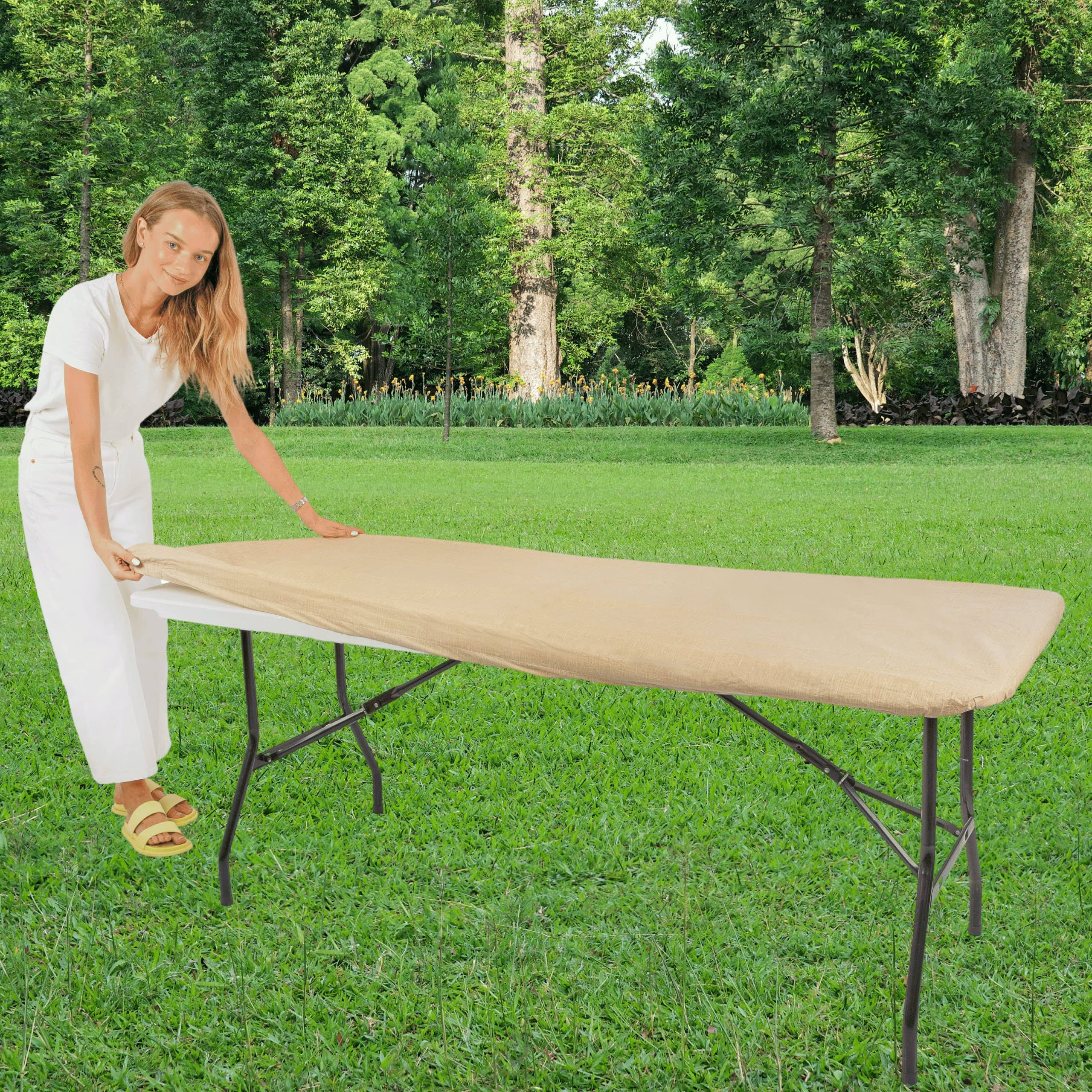 d14e957489a43f355fbfef018dc0165647cb69c2b504a63c0a9d2931bf6da511.jpg moty Tablecloth for Folding Table -Fitted Rectangular Table Cloth Plastic Vinyl Backed with Elastic Rim- for Christmas|Parties, Picni - Image 1