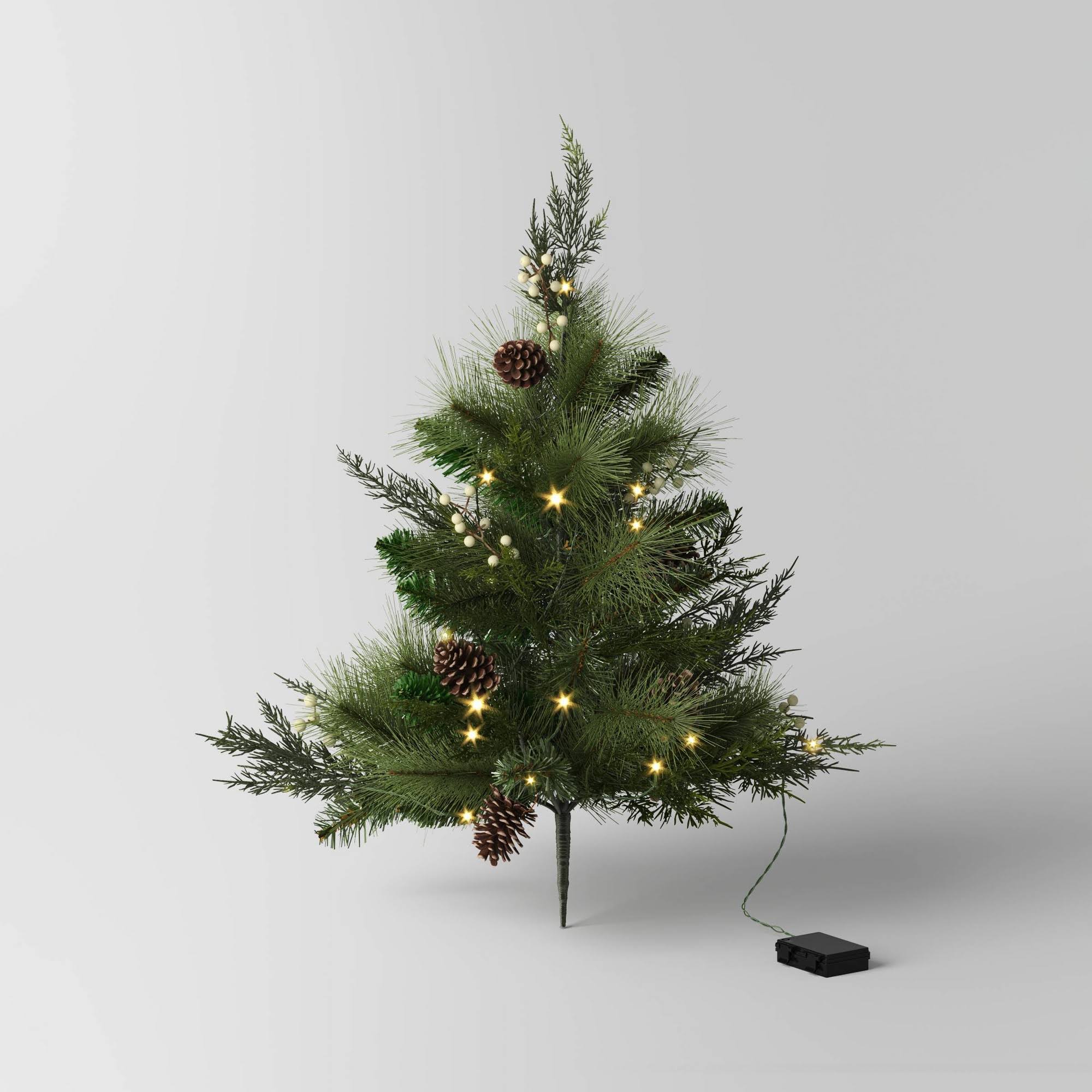 d152a5004ff34acbd0261d7ada3e0186d21133a838223c02f54dc55be04e1363.jpg 30" Pre-Lit LED Battery Operated Mixed Pine Christmas Artificial Pot Filler Warm White Lights - Wondershop - Image 1