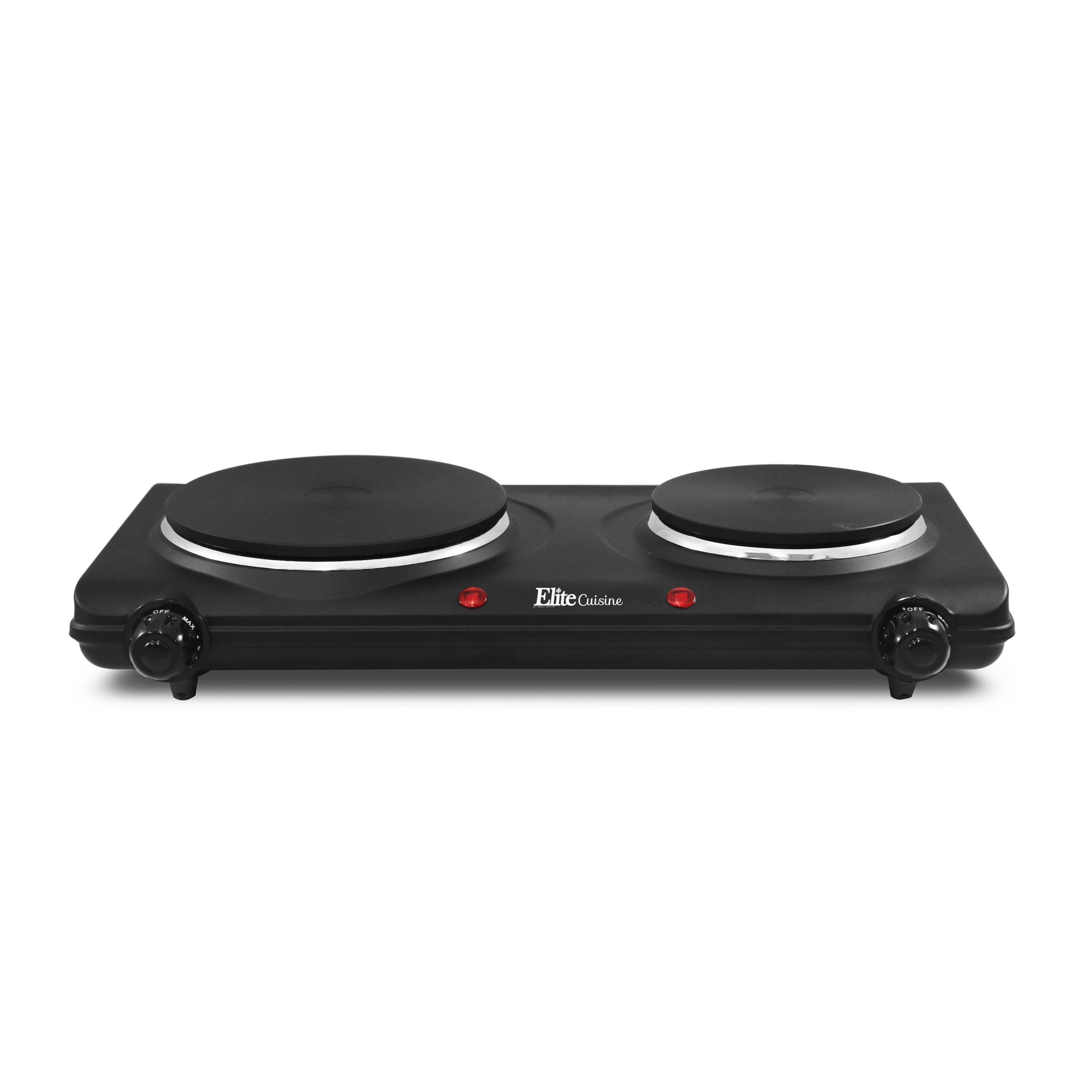d16fcaf9e6cd3fb26ff17a550b8168828d17775691898233edfacd1727a0a677-1.jpg Elite Cuisine Electric Double Cast Burner Hot Plate - Black - Image 1