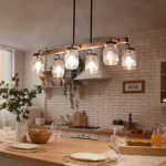 Modern Farmhouse 6-Light Chandelier Glass Bar Kitchen Island Lights - L27.5 inch x W11 inchx H 71.5 inch, Size: L27.5 x W11x H 71.5, Brown