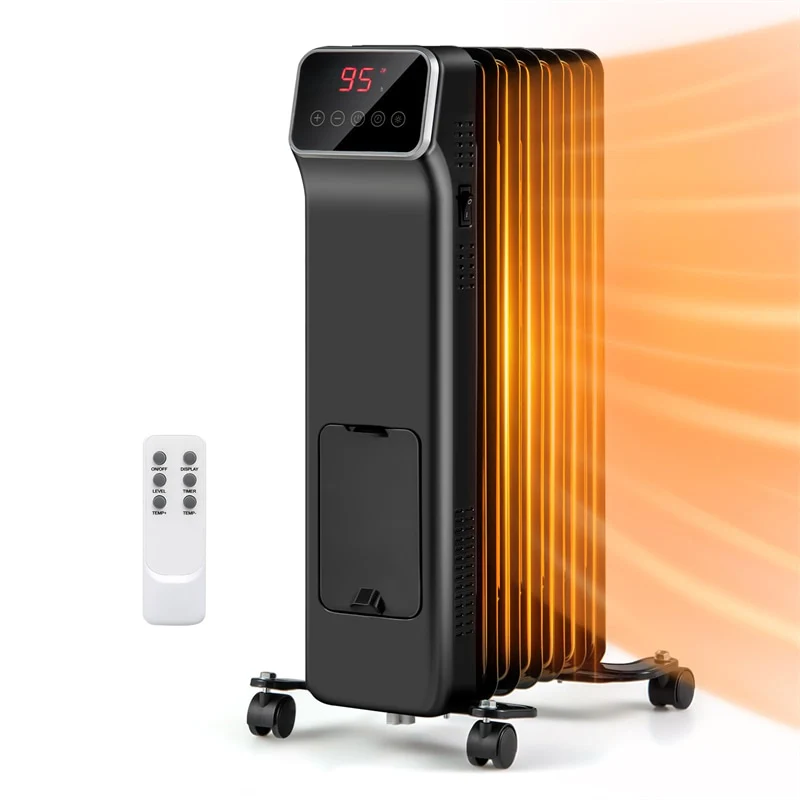 d1e1fcddd5b1e73b8eaf9286253c300aa06d099c804e336859fcc43a10202d78.webp 1500W Oil Filled Radiator Heater with Remote Control, Adjustable Thermostat, 24H Timer & 3 Modes, Portable Electric Space Heater for Home Office - Image 1