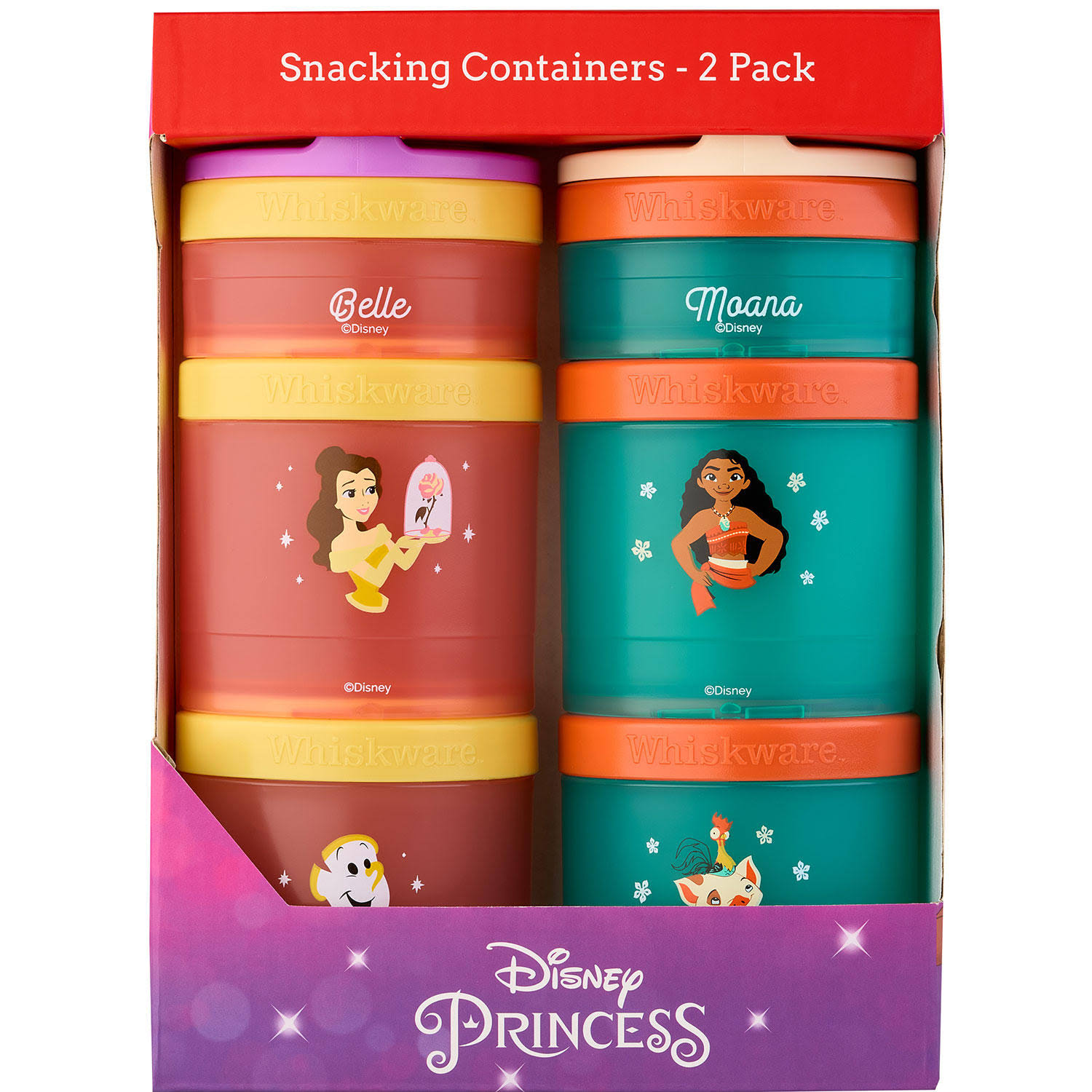 d1e5db45cd29799075f8853ef7cc4d0dc76048a1da37f2b2422862563fad0f52.jpg Whiskware Disney Princess Combo Snack Pack Lunch Set (Belle & Moana) - Image 1