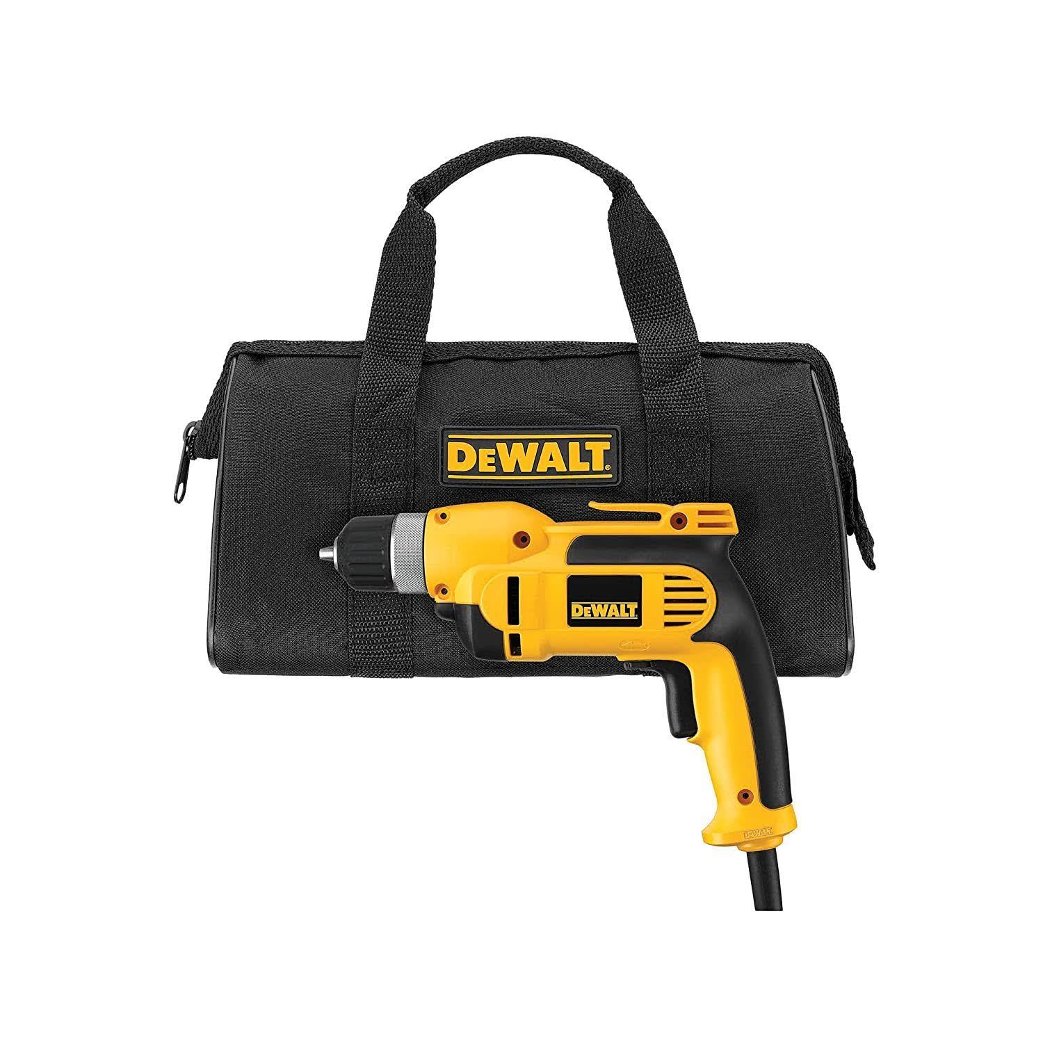 d21b5f5b7ba08793360894b0ecc74ca0a3745982a126aed1e66e9a8bf7e40d25.jpg Dewalt Drill Kit, Keyless Chuck, 8.0 AMP, 3/8 Inches - Image 1