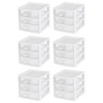 6 Sterilite 20738006 Small Compact Countertop 3 Drawer Desktop Storage Unit