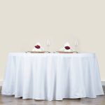 Tableclothsfactory 70 inch White Round Tablecloth - Linens Polyester Table Cloth, Stain and Wrinkle Resistant Washable Table Cover for Wedding,