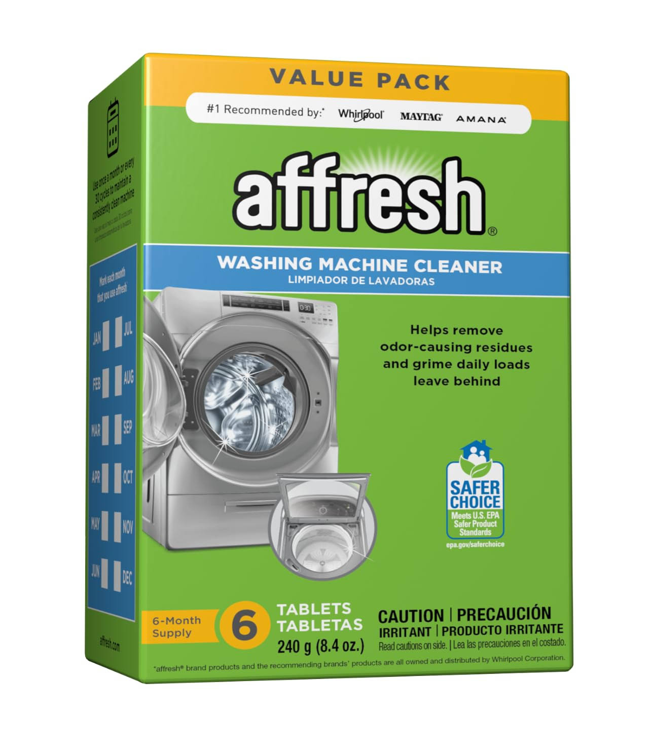 d24ce15b47ca506a539cc9bb4fb20dbca54049e49e63f2826a6e4d2dceabe6bf.jpg Whirlpool Affresh Washer Machine Cleaner, Tablets - 6 count, 8.4 oz box - Image 1