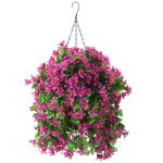 INQCMY Artificial Hanging Violet Flowers in Basket for Patio Garden Decor,Artificial Flower Hanging Baskets,Coconut Lining Hanging Basket with Flower