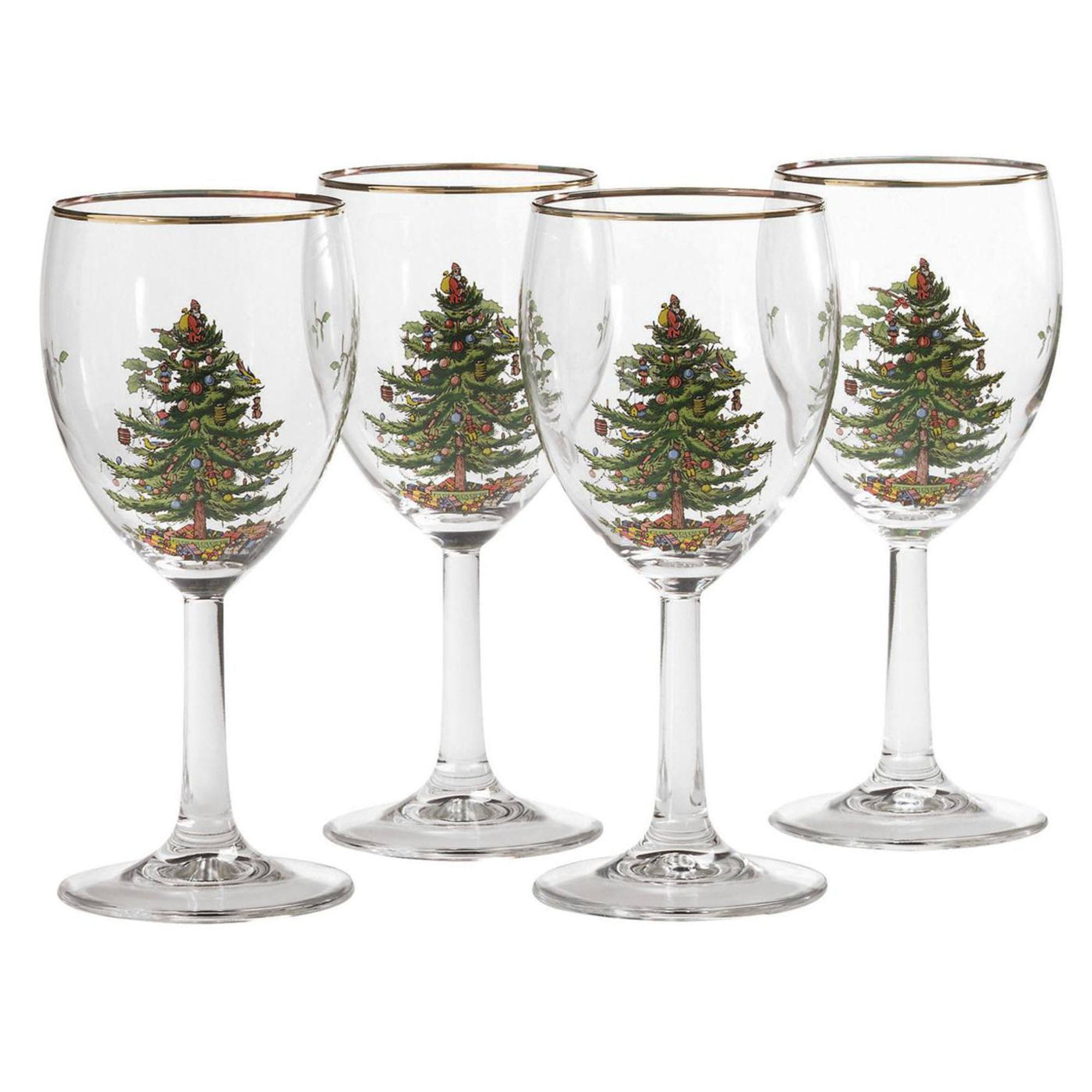 d261fbec84bd141ce1dcfa3fb3719195b3b5673232700efc4a3100e755642214.jpg Spode Christmas Tree Set of 4 Wine Glasses - Image 1