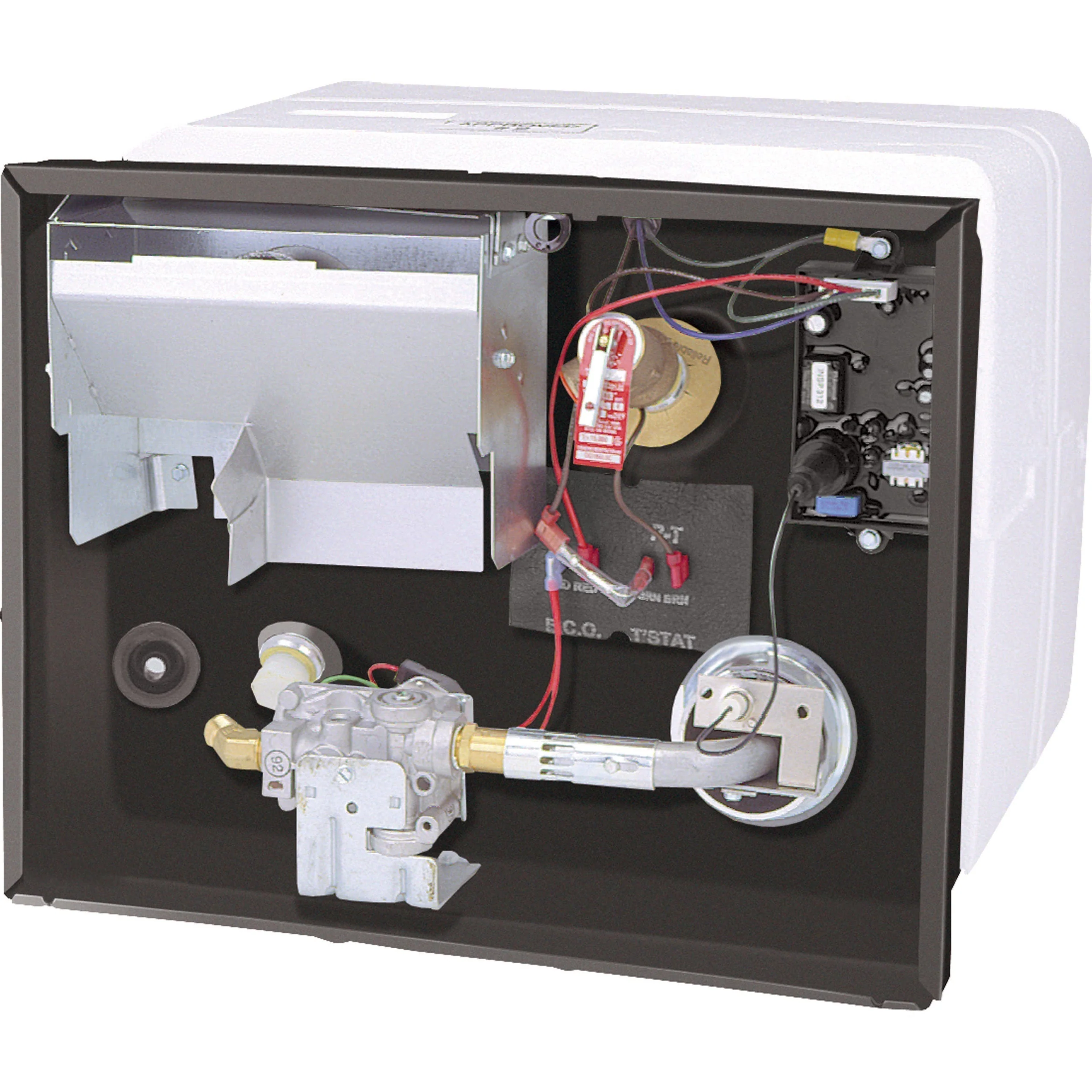 d27ebb3156b97dc90c44bc995435aed6ce5cd35ef9a01e5738b342fad6063a78.webp RV Water Heater G6A-8E. 6 Gallon. Gas. Polar White. Patented U-Tube Design - Image 1