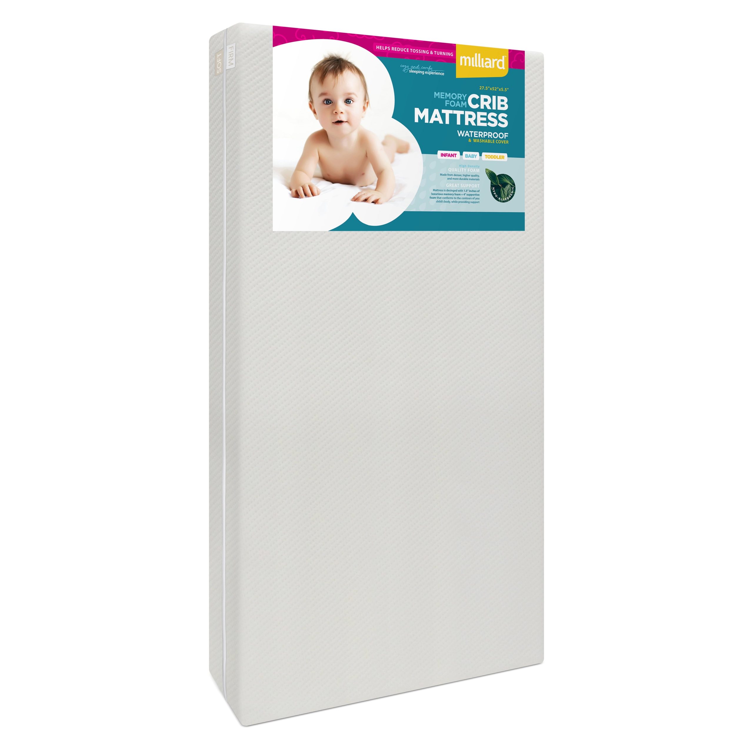 d29d1a230da6ce25b5b8a74abb7b349bdab3e0285b41f41787dfa1a6a6c6a0be.jpg Premium Memory Foam Hypoallergenic Infant Crib Mattress and Toddler Bed Mattress with Waterproof Bamboo Cover. Flip Dual Stage System - 27.5x 52 x 5.5 - Image 1