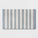 2'6"x4'2" Rectangular Hand Made Woven Outdoor Accent Rug Striped Ivory/Blue - Threshold Designed with Studio McGee