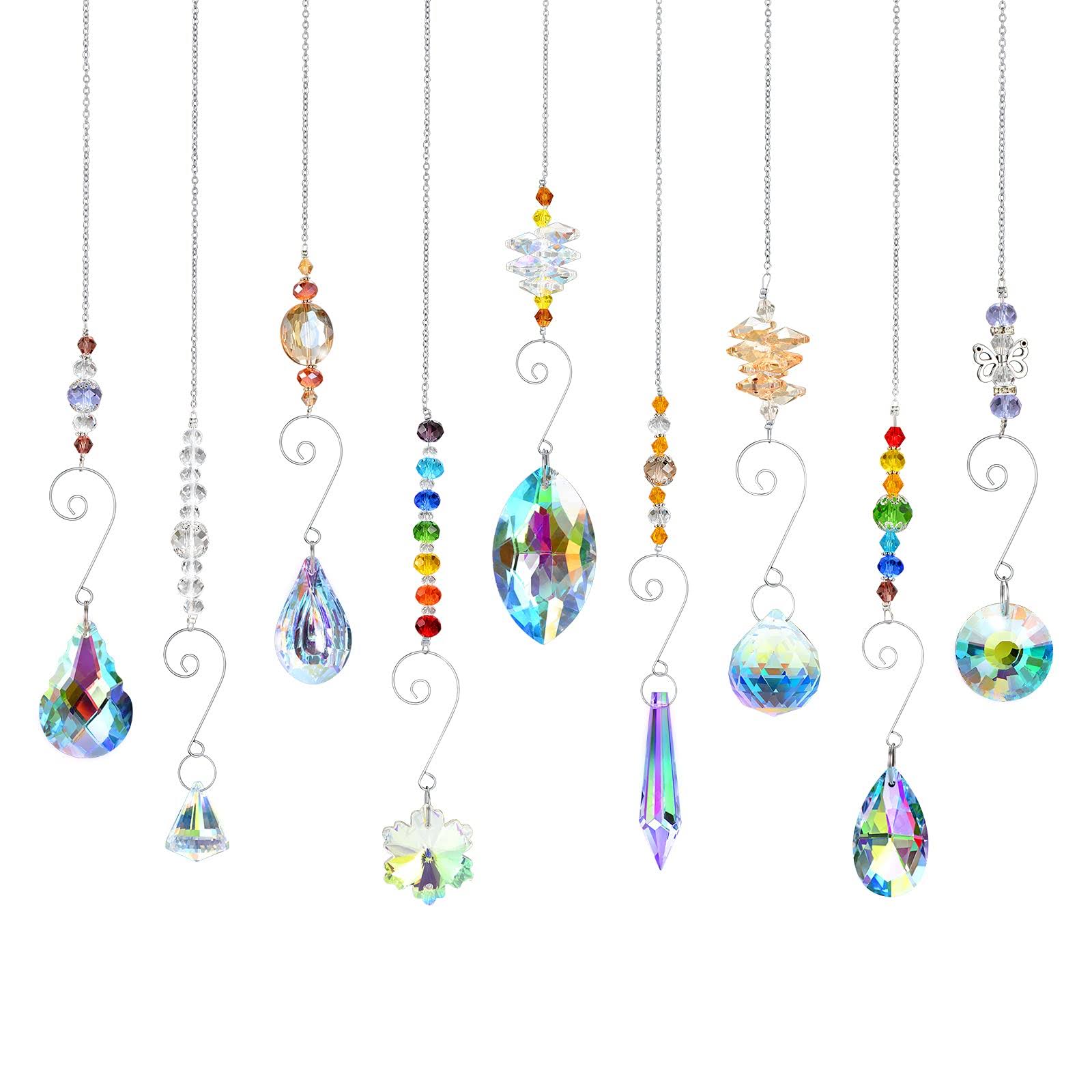 d2c440ae70e66471fe6ab2e3f6e3471fd0e7a2badda47ffa7fe002edb693f900.jpg Crystal Suncatchers, RIFNY Hanging Crystals Ornament Sun Catcher with Chain, 9 Pack Glass Beads Ball Prisms Pendant Rainbow Maker for Window Home - Image 1