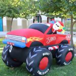 GOOSH 7 ft Length Christmas Inflatables Outdoor Santa Claus Driving A Truck Blow Up Yard Decoration Clearance with LED Lights Built-In for