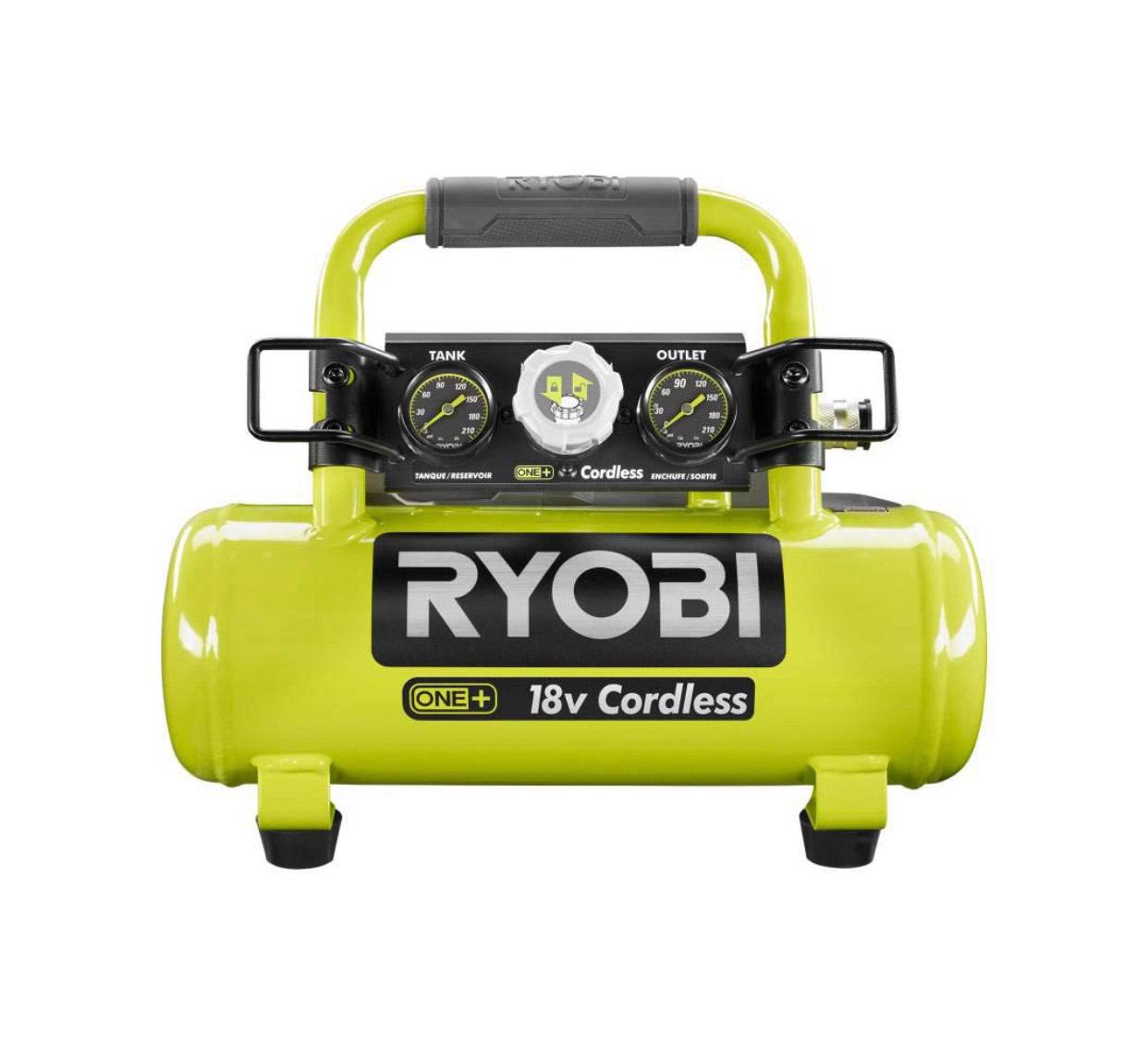 d2d29eddf61e0b1b84432a4b62b16048969e5763acdbf7bd152af81a56eb787e.jpg Ryobi 18-Volt One+ Cordless 1 gal. Portable Air Compressor (Tool Only) - Image 1