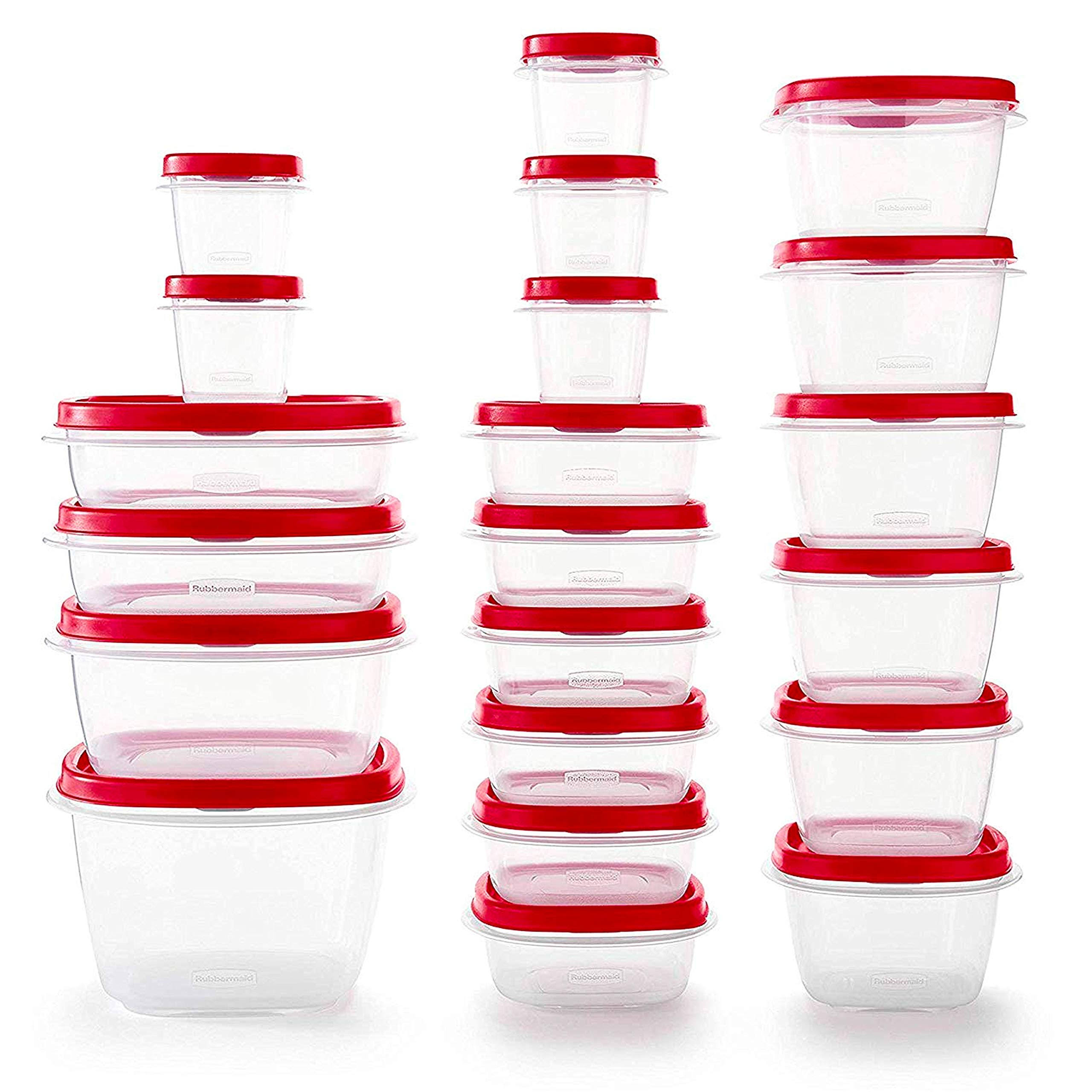 d2e20ca9f0651271b966a26b7998d5047101f6dcafb68d736c7deb7b1b35077d.jpg Rubbermaid Easy Find Vented Lids Food Storage Containers, Set of 21 (42 Pieces Total), Racer Red - Image 1
