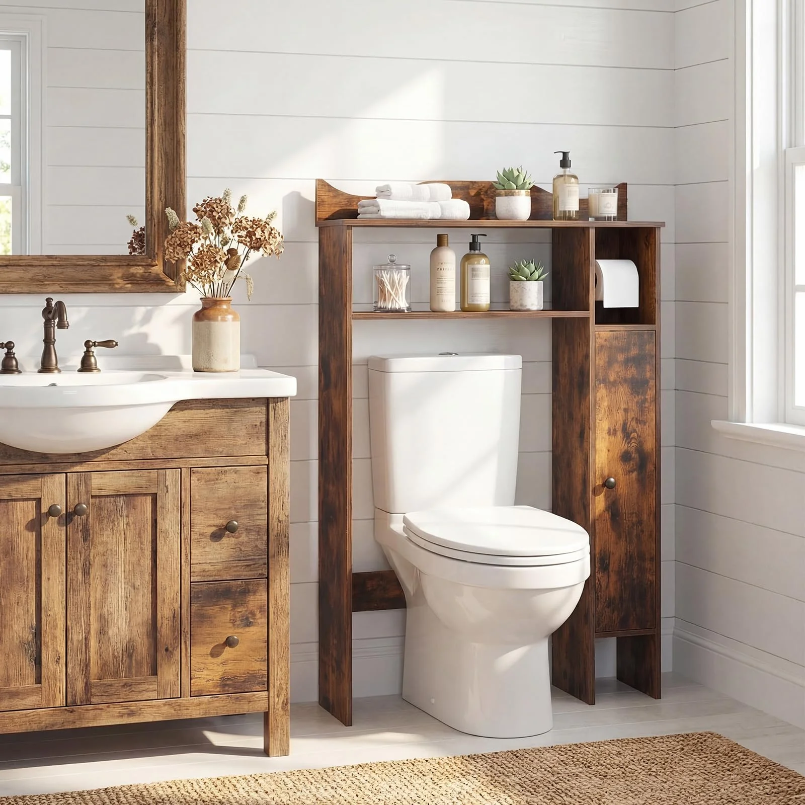 d2ee0eb452b4b9151669dce3ce6897d931290ca26592e7dc0b41e156e5de580b.webp Tangkula Over the Toilet Storage Cabinet with Toilet Paper Holder & Adjustable Shelves - Image 1