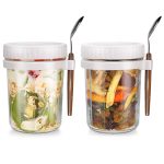 Xigugo Overnight Oats Jars, Overnight Oats Container with Lid and Spoon, 16 oz Cereal, Milk, Vegetable and Fruit Salad Storage Container with