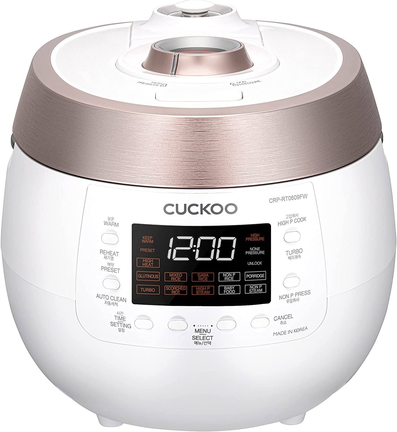 d3215f731f83f081203afbfda1f1cde5c7208a556ea70e6e0923816a63684d34.jpg Cuckoo CRP-RT0609FW 6 Cup Twin Pressure Plate Rice Cooker &a; Warmer W - Image 1