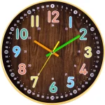 HOMEMAXS Kids Bedroom Wall Clock Simple Mute Wooden Clock Round Wall Decor Precise Wall Clock