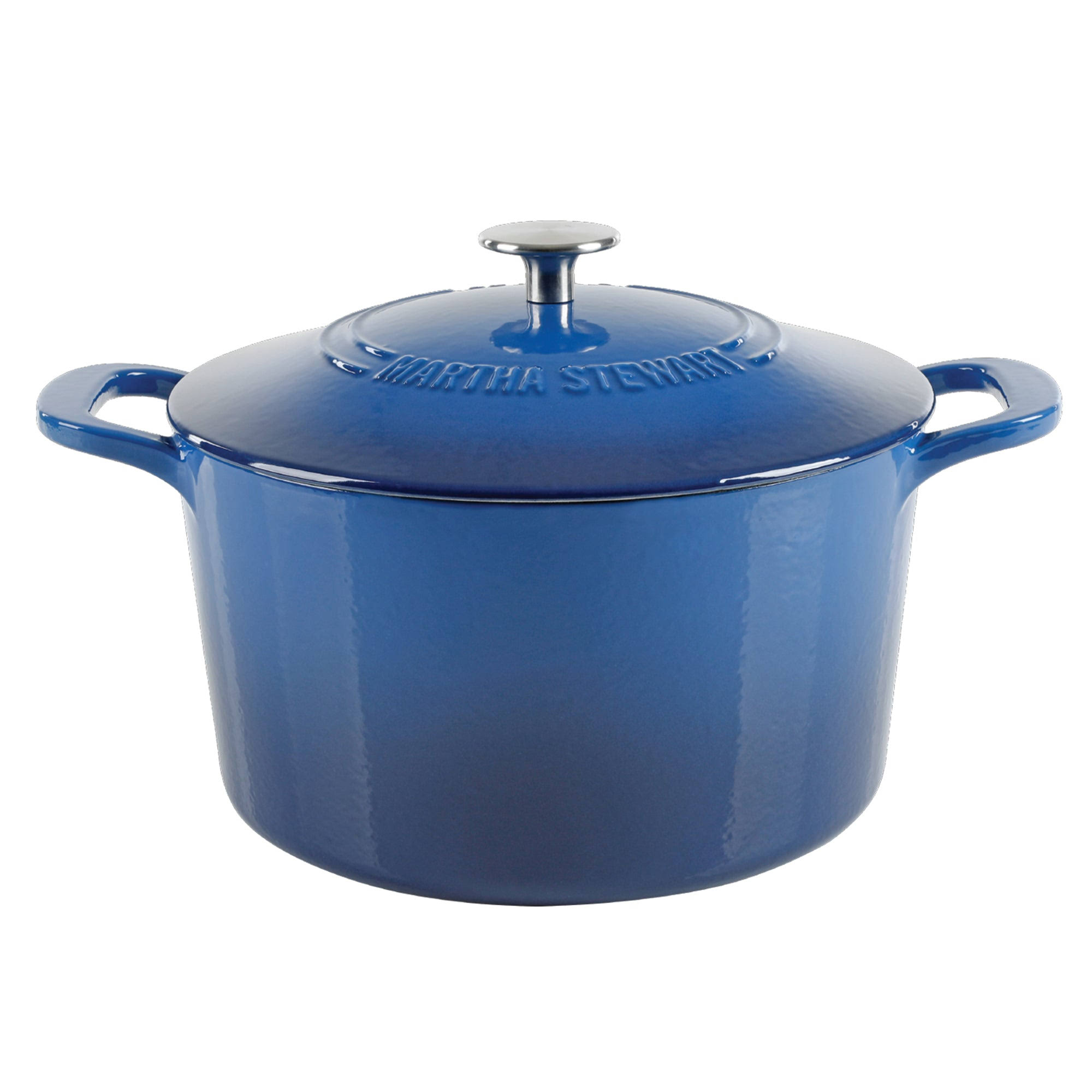 d32607ff6bd7972702559a806eab2c7fc8c827ccfa93b26d455b3c04dbe675c4.jpg Martha Stewart 7 Quart Enameled Cast Iron Dutch Oven with Lid in Blue Ombre - Image 1