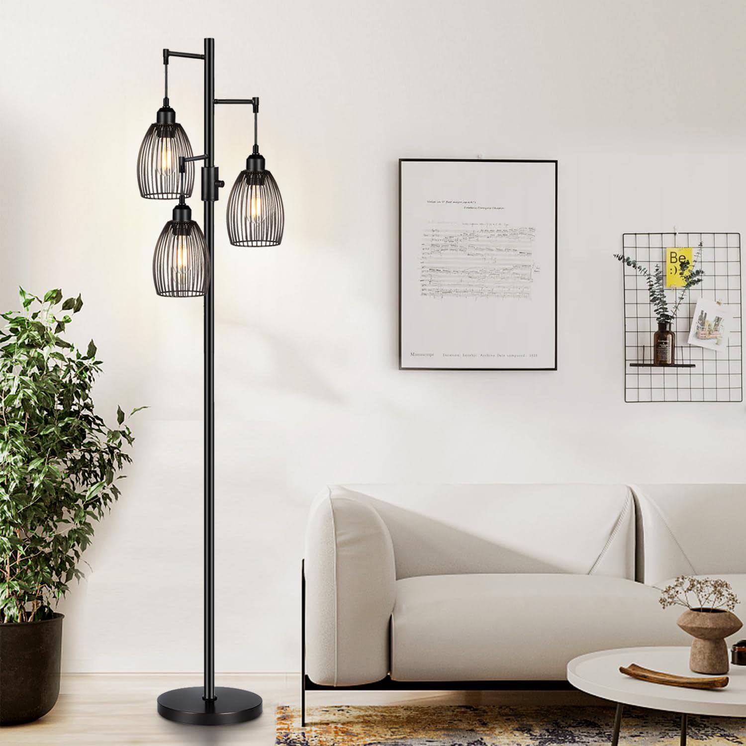 d35f9f8ec6e632158c7a65d8ea8008b7b9998530243609eff0835320e3696f92.jpg Nintiue Dimmable Floor Lamp, 3 x 800lm LED Edison Bulbs Included, Farmhouse Industrial Floor Lamp Standing Tree Lamp with Elegant Teardrop Cage Tall - Image 1