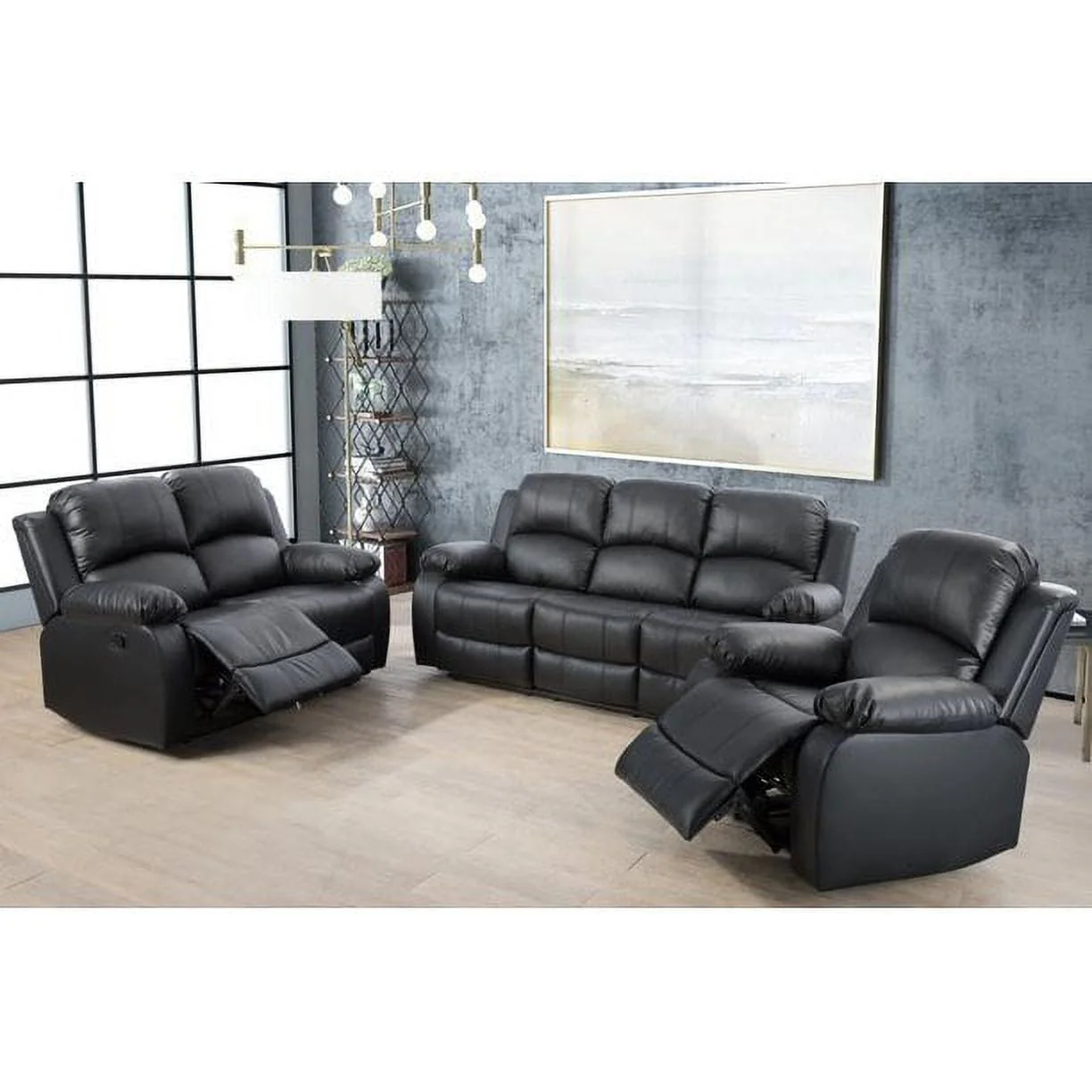 d381ab4239f1493477ed5280edf77ec5a3b3f34c55f2a8e5f3b316d1e2bdc40d.webp Ainehome Furniture 3 - Pieces Recliner Sectional Sofa Set, Reclining Living Room Sofa, Loveseat, Chair (Black, Living Room Set 3+2+1) - Image 1
