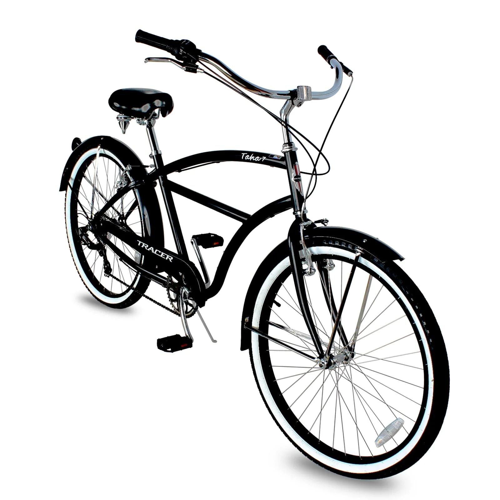 d39930fe5cba8363721a91b3ad4da00908478c0f42646900bec5958196ff20a9.webp TRACER TAHA Beach Cruiser Bike for Men, 26 in Wheels, Hi Ten Steel Frame, 7 Speed, Hybrid Bike for Adults, Complete Cruiser Bikes, Coaster Brake, Matte Black - Image 1
