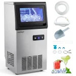 110 LBS/24H Commercial Ice Maker, Stainless Steel Ice Machine with 25 LBS Storage, 36 Cubes in 13 Mins, Self-Cleaning & Water Filter for Home Bar Cafe
