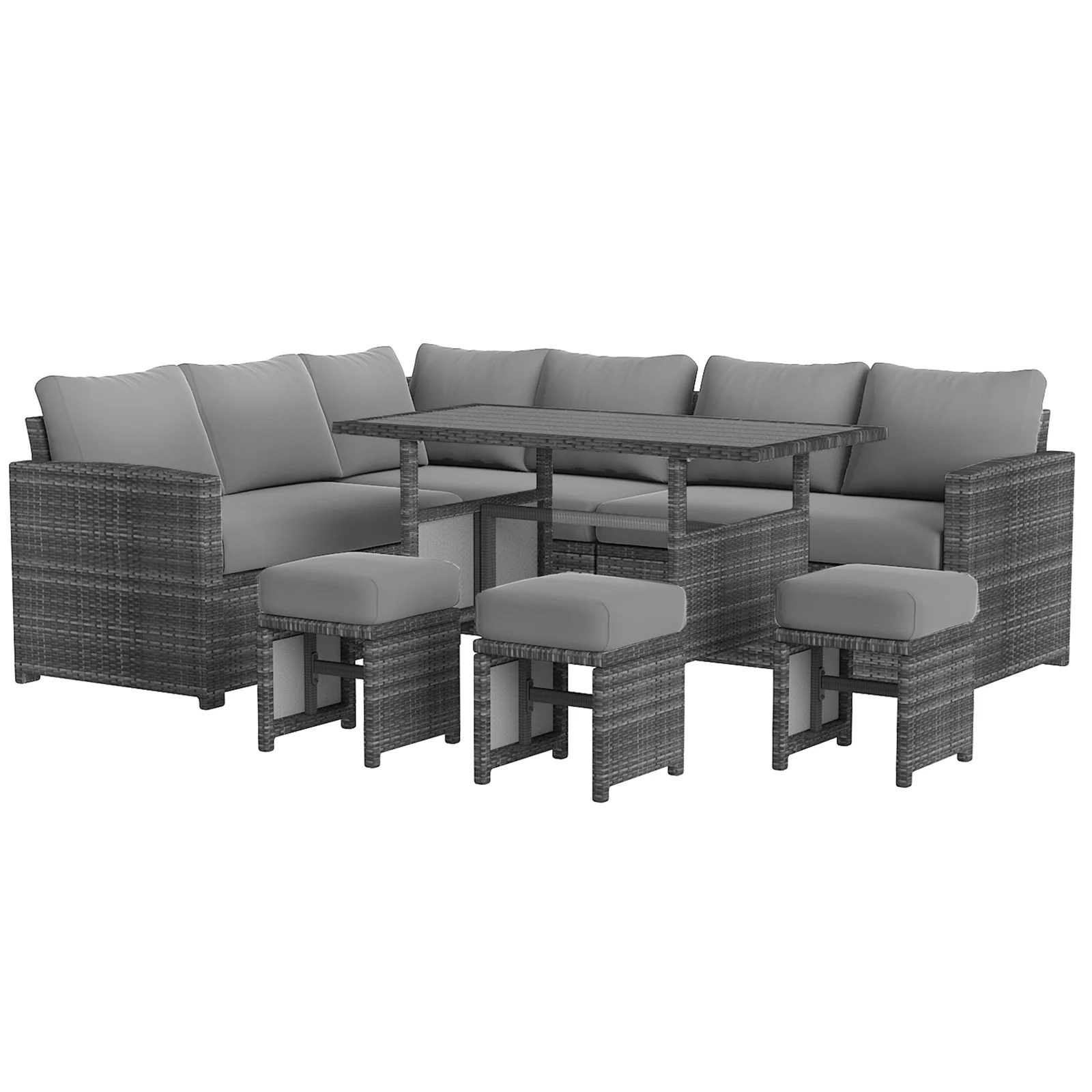 d3d5cf0d568ce25c4598058246044122da4b5be8754498979a7f1f9b018acded.webp AECOJOY 7 Pieces Outdoor Wicker Rattan Dining Sofa Set, Gray - Image 1
