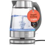 Speed-Boil Water Electric Kettle, 1.7L 1500W, Coffee & Tea Kettle Borosilicate Glass, Wide Opening, Auto Shut-Off, Cool Touch Handle, LED Light. 360
