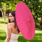 Weddingstar Paper Parasol with Bamboo Boning in Fuchsia
