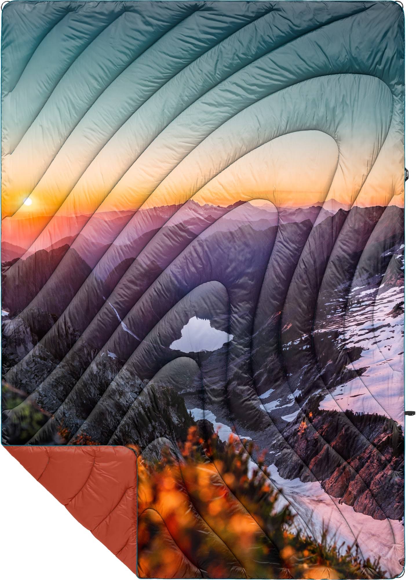 d3fd50ba1eb38a577b59c2004f2f02666369dd550f05970b4a3467a8f0e68340.jpg Rumpl Original Puffy Blanket, Sunset Veil - Image 1