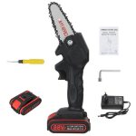 New Huing Mini Cordless Chainsaw Kit, Upgraded 4" One-Hand Handheld Electric Portable Chainsaw, 21V Rechargeable Battery Operated