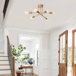 Modern Mid-Century 6 Light Brass Sputnik Semi Flush Mount for Kitchen Foyer Bedroom
