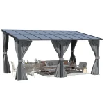 AECOJOY 16'x10' Wall Gazebo with Curtains and Mosquito Netting, Gray