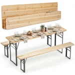 Tangkula Inch 3-Piece Folding Picnic Table with Benches for 6 Fir Wood Portable Bear Camping Table