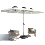AECOJOY 15ft Patio Double-Sided Umbrella, 156 PCS Solar LED Light Outdoor Large Umbrella, Ivory