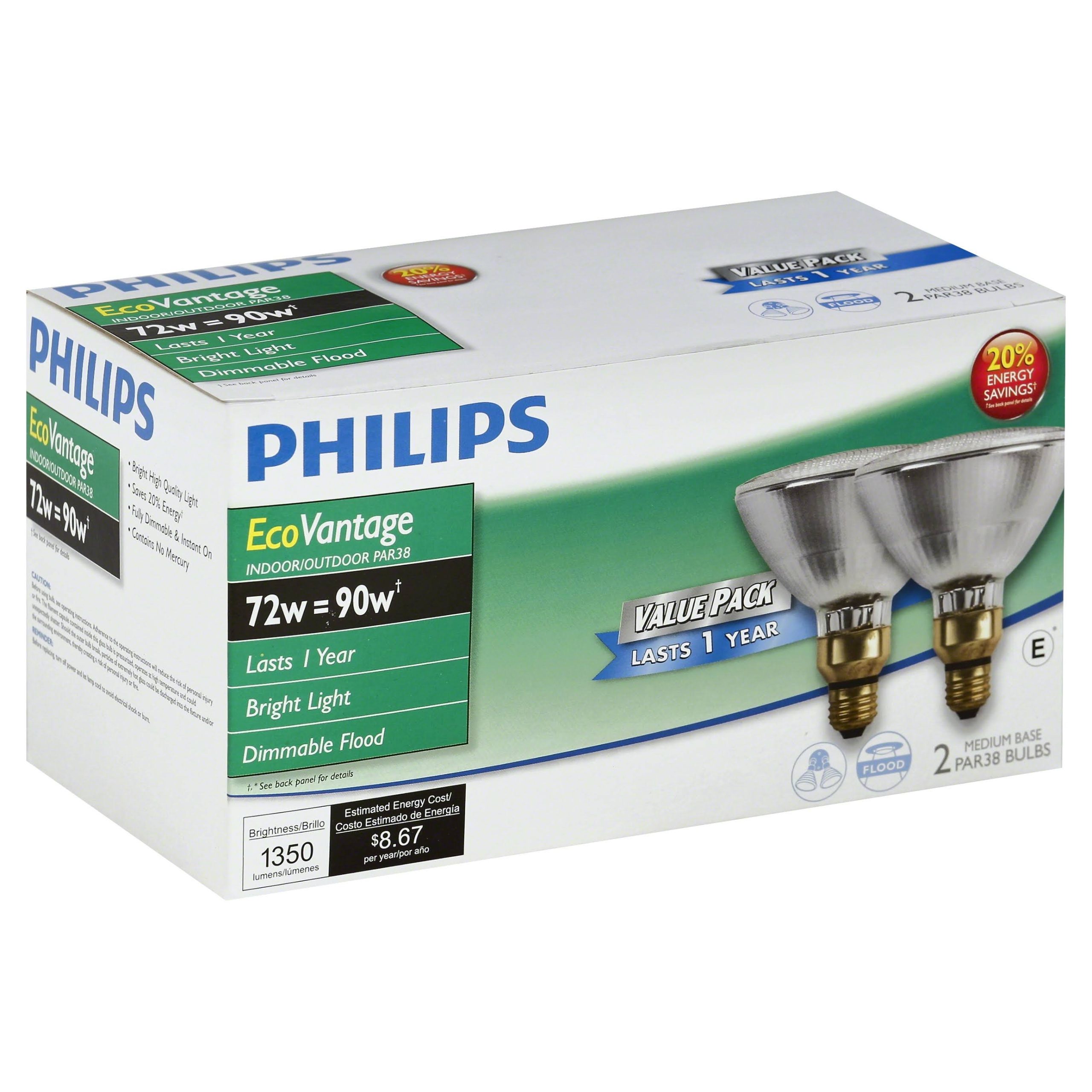 d4ca3e1c165346be9ebf9ea7214170138a96bad35ec3ee08f000a8ab00e49c3f.jpg Philips EcoVantage Light Bulbs, Flood, 72 W, Value Pack - 2 bulbs - Image 1