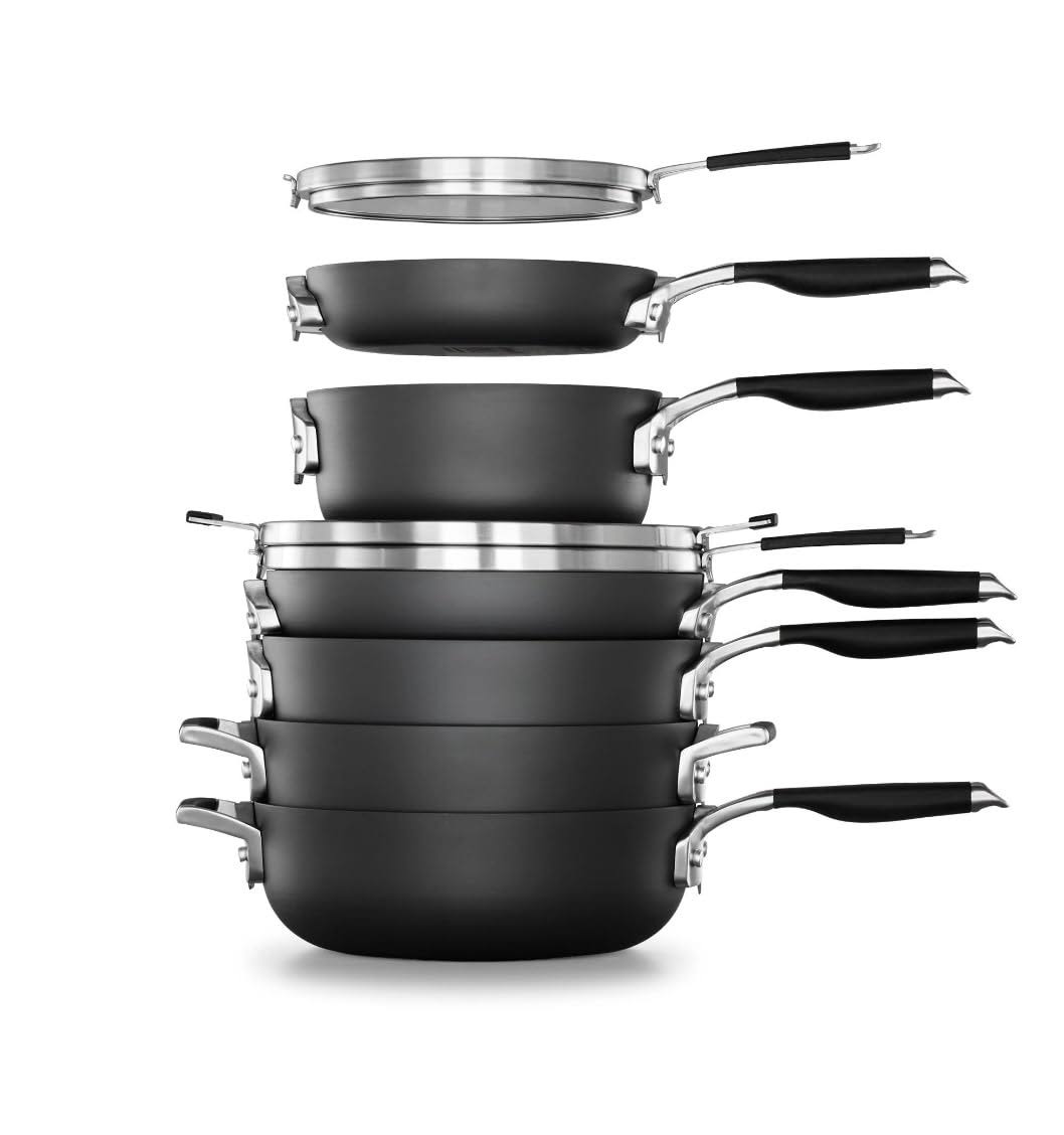 d4e7cf510937dd51e44c8d8152d655765e884954acf1130ad84cead0a25041a9.jpg Calphalon Select Space-Saving Hard-Anodized Nonstick 9-Piece Cookware Set Gray - Image 1