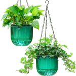 Melphoe 2 Pack Self Watering Hanging Planters Indoor Flower Pots, 6.5 inch Outdoor Hanging Basket, Plant Hanger with 3hooks Drainage Holes for