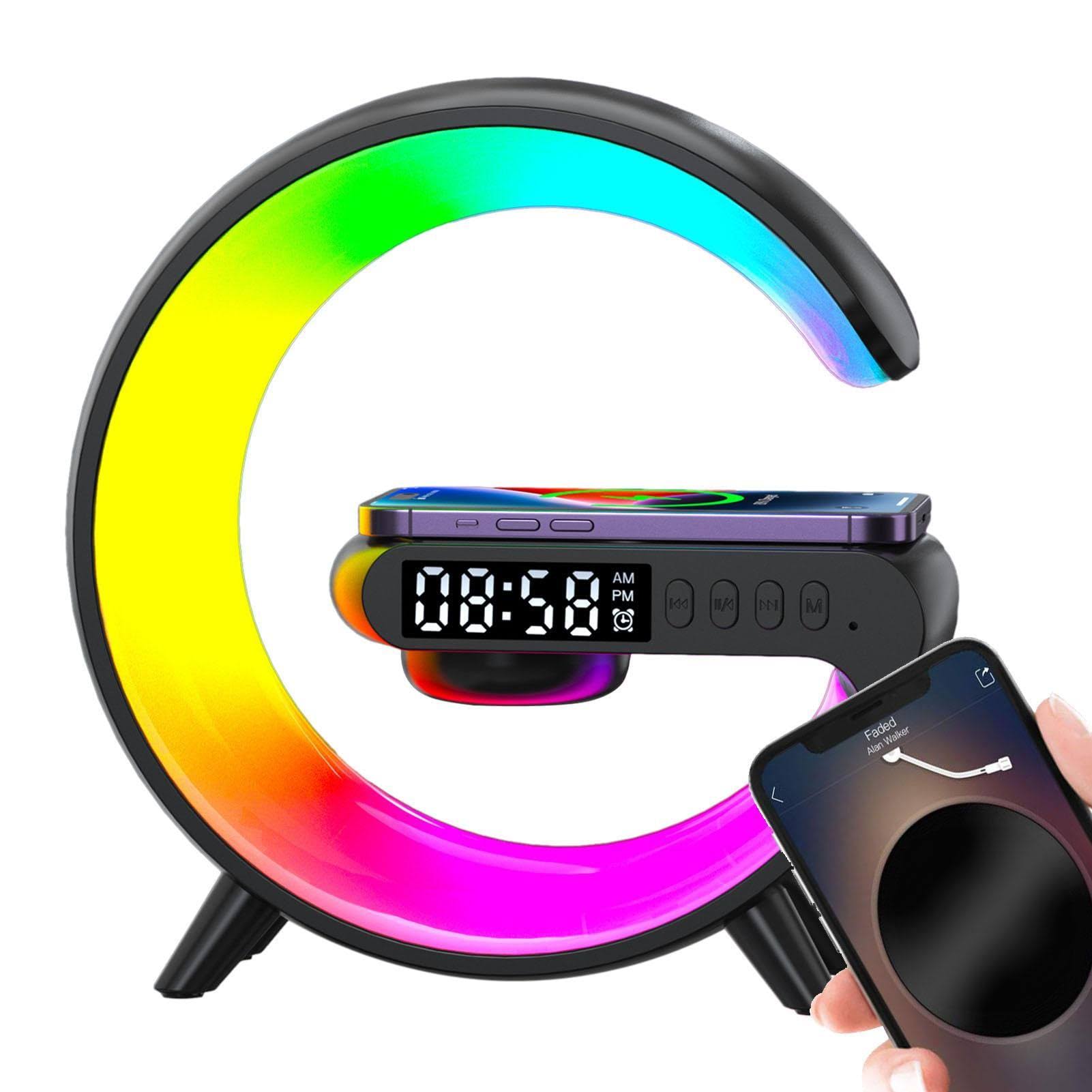 d53a81adbe2fb744f67b476688d50b4f068c2655e7b720453f3286ea93a1f812.jpg LED G Table Lamp, Wireless Charger Atmosphere Lamp, Blutooth Speaker G Light, G Wireless Charger Lamp, Intelligent LED Table Lamp, Timer Alarm Clock - Image 1