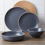Stone Lain Lauren Stoneware 16-Piece Round Dinnerware Set, Charcoal