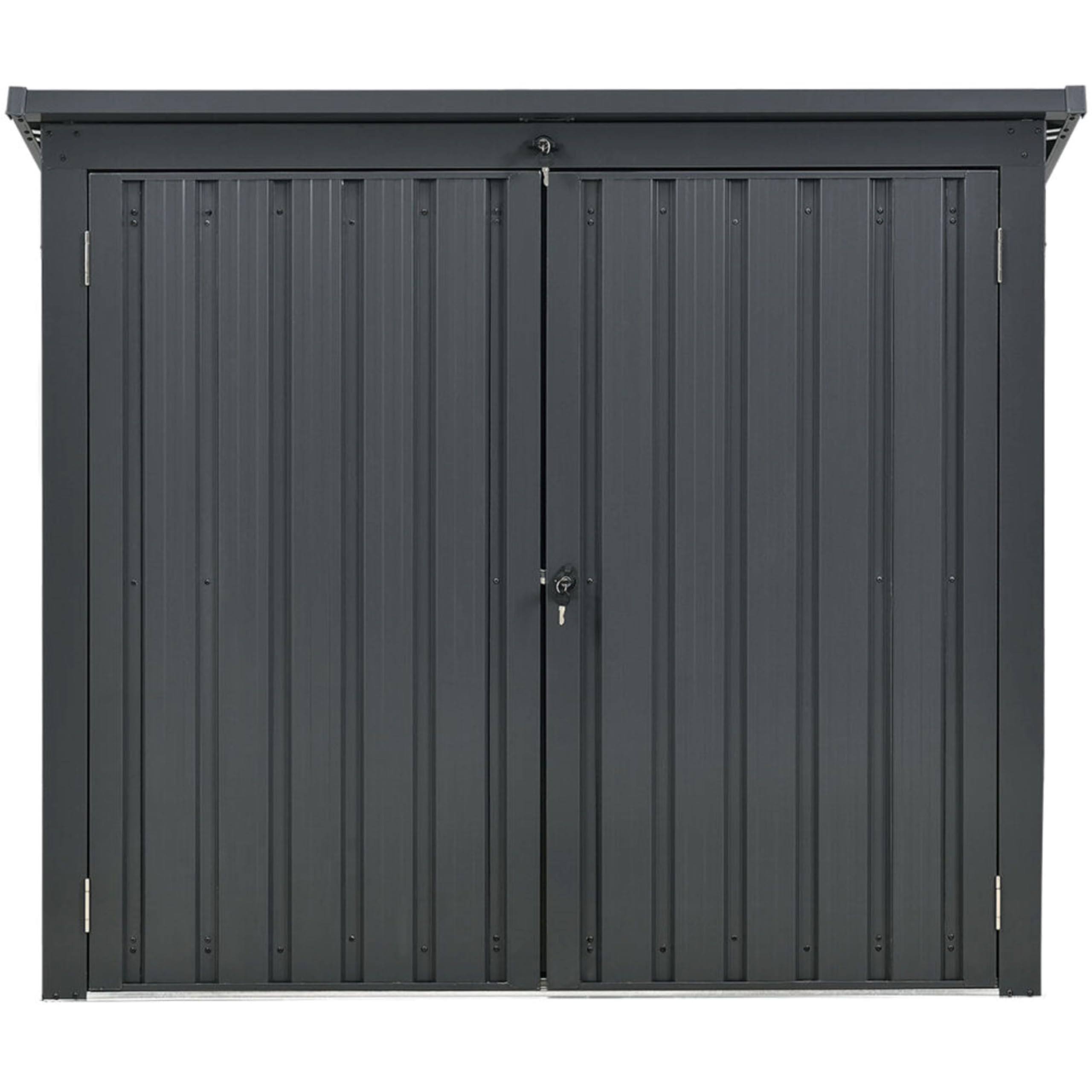 d5496bfe665ea55f65696b58aad199552135cdba32662c671f51777a18460366.jpg Hanover Galvanized Steel Trash Storage Shed, Dark Gray - Image 1