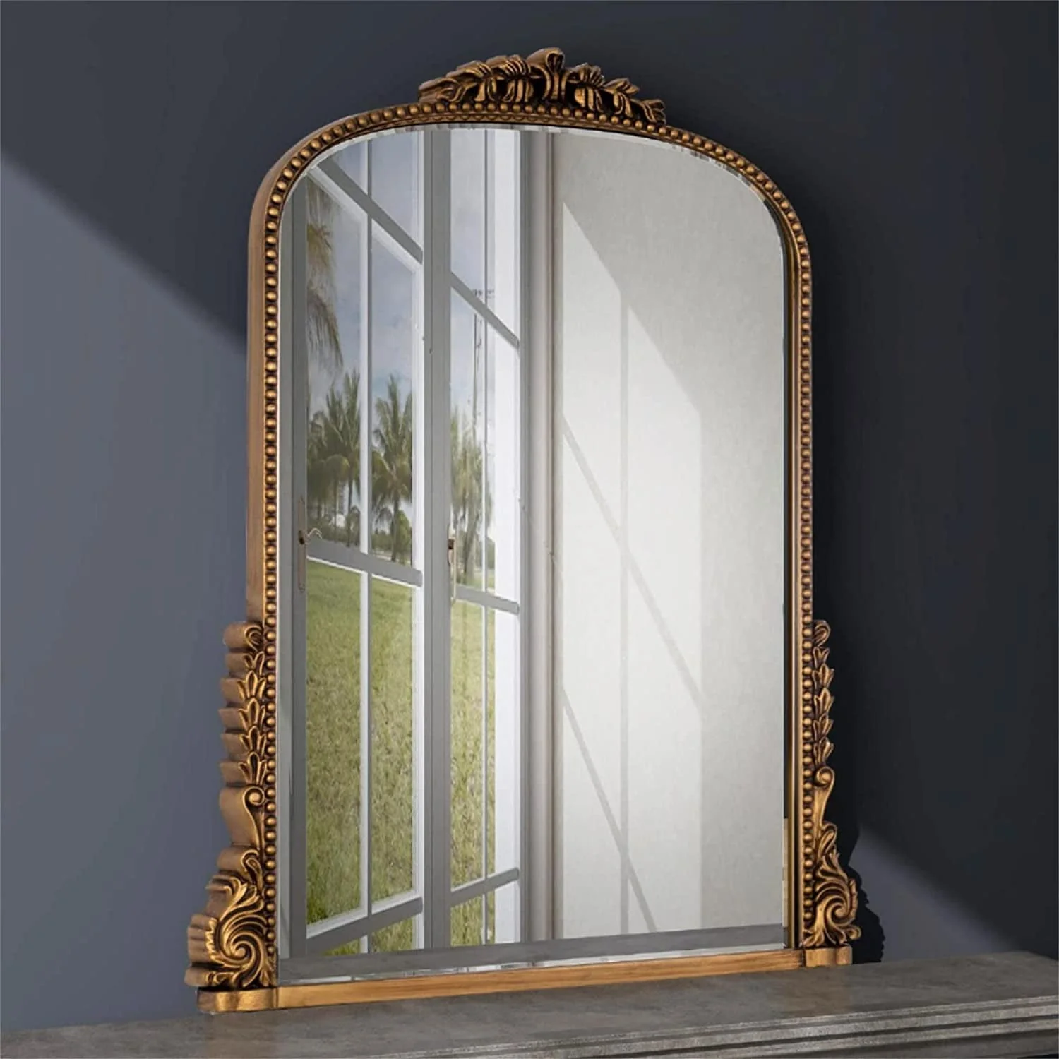 d5594074c5a3b4cf1b040d04cf31b17daf8213523977f9abb1d6e18952421998.webp Traditional Baroque Arch Wall Mirror Antique Gold Mirror Wall Decor for Living Room Home 31.5" x 23.6'' - Image 1
