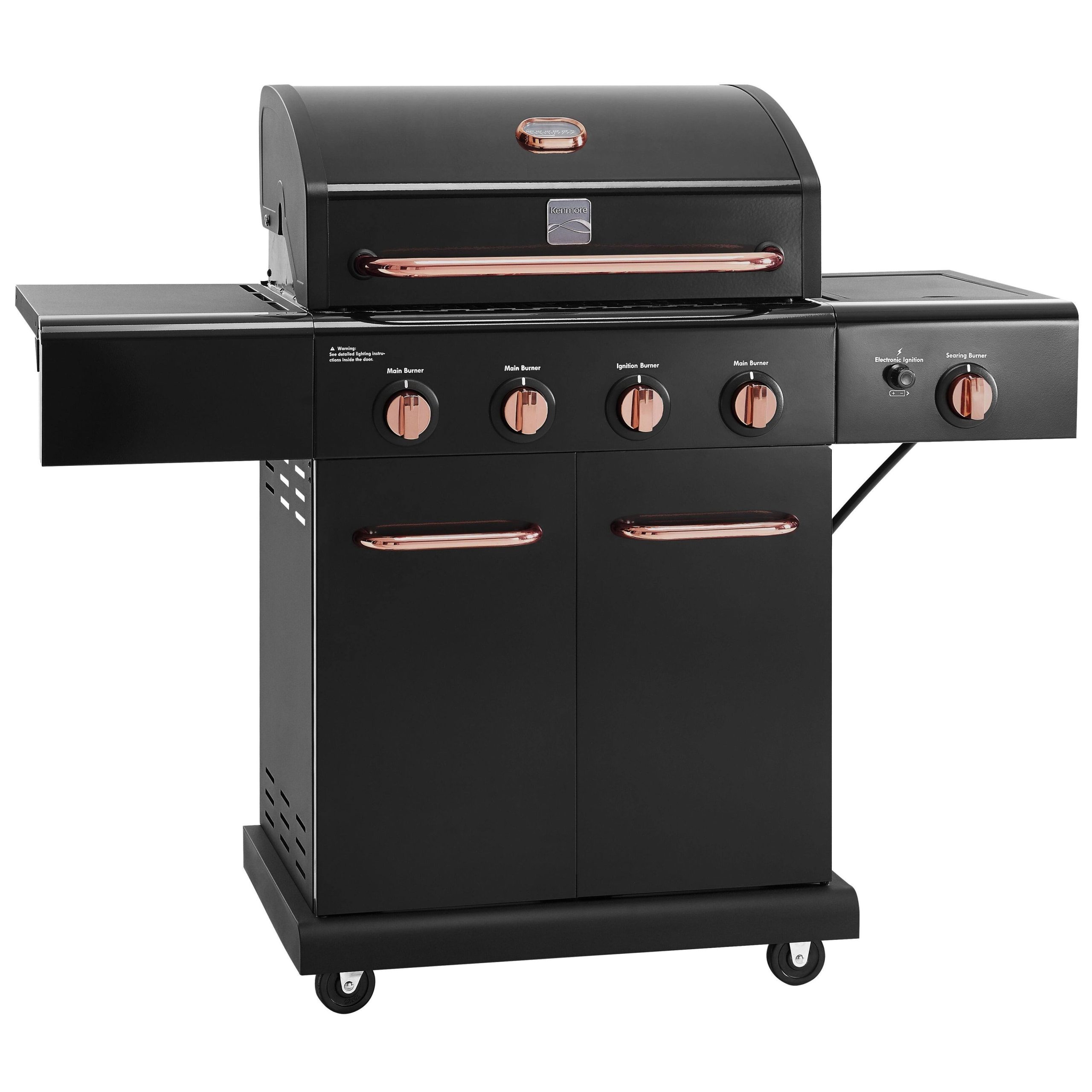 d58e116185c97f8e9d6a7b6df69a30ebab17d9cf30fcda83b56001b01996500e.jpg Kenmore 4 Burner with Searing Side Burner Propane Gas Grill in Black with Copper Accents - Image 1