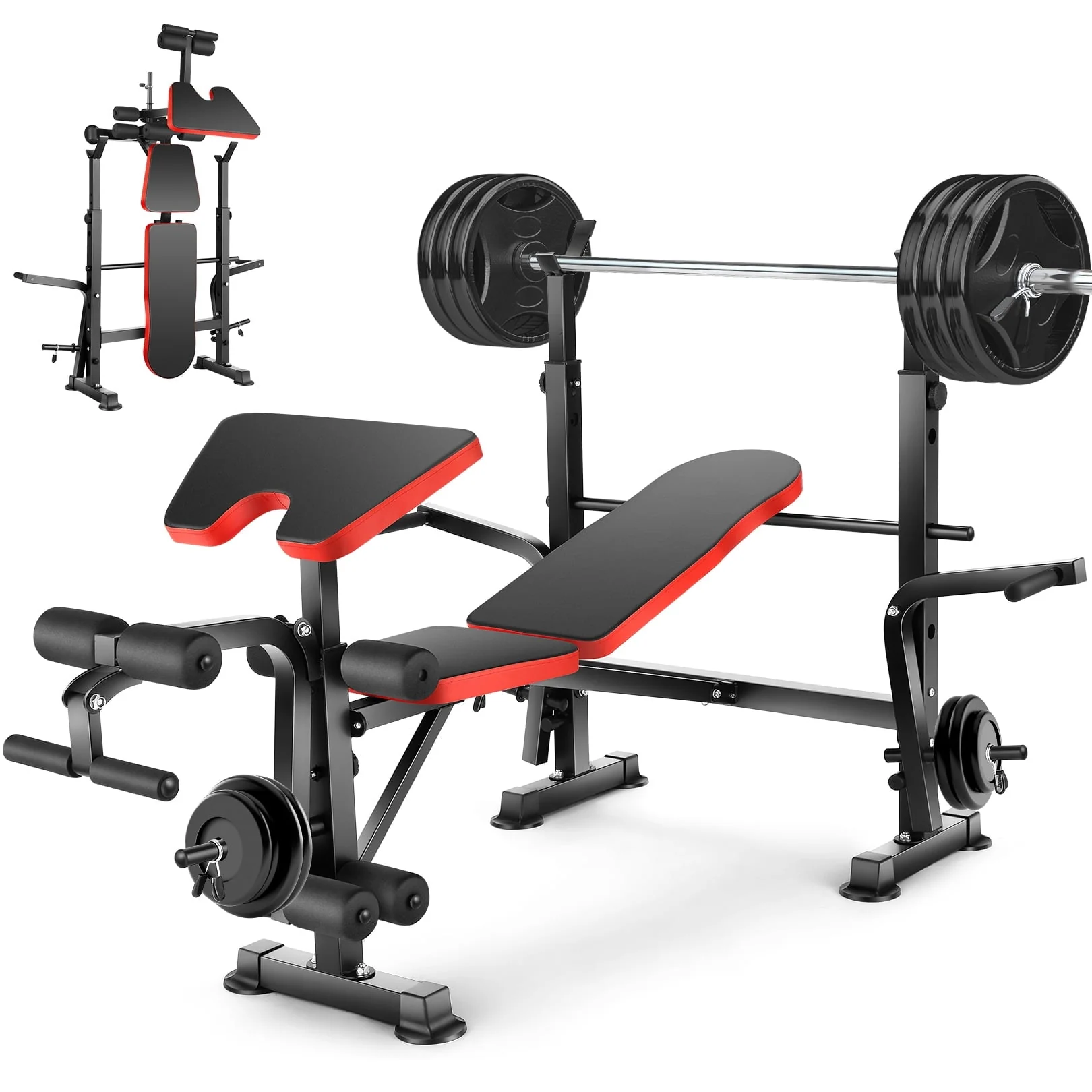 d5c32d708a5d7a44fea2b492069b96e84b029c56e65ed98326d752b673ba84e1.webp VIBESPARK Adjustable Weight Bench 600 lb 5 - in - 1 Foldable Workout Bench Set with Barbell Rack Leg Developer Preacher Curl Rack Dumbbell Fly Attachment, Multi - Function Strength Training Bench Press - Image 1